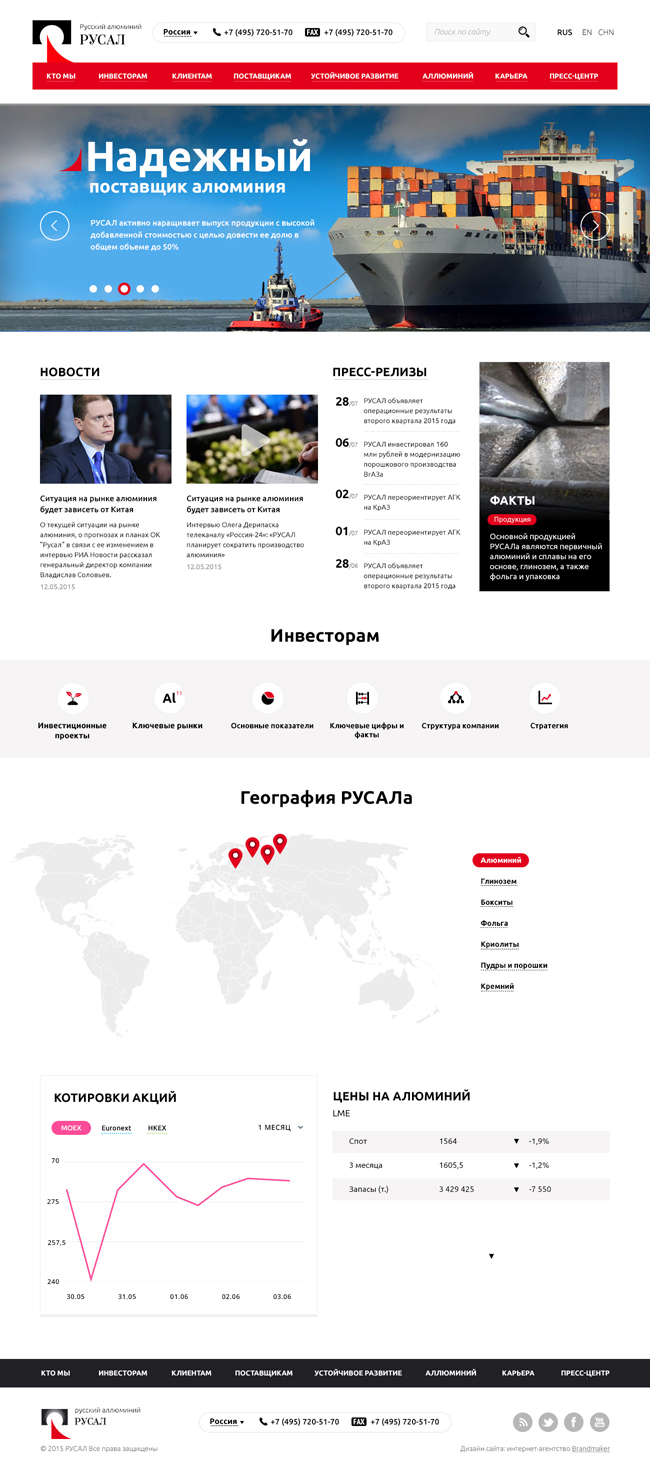 Полный скриншот: Русал - Presale-макет производитель алюминия